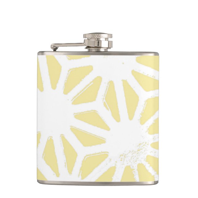Lemon yellow geometric pattern hip flask (Front)