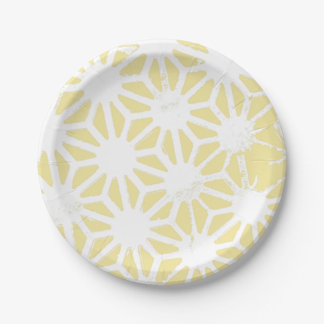 Lemon yellow geometric pattern paper plate (Front)