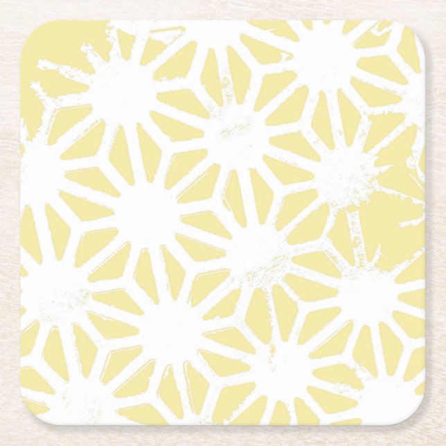 Lemon yellow geometric pattern square paper coaster (Front)