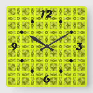 Lemon yellow geometric pattern square wall clock