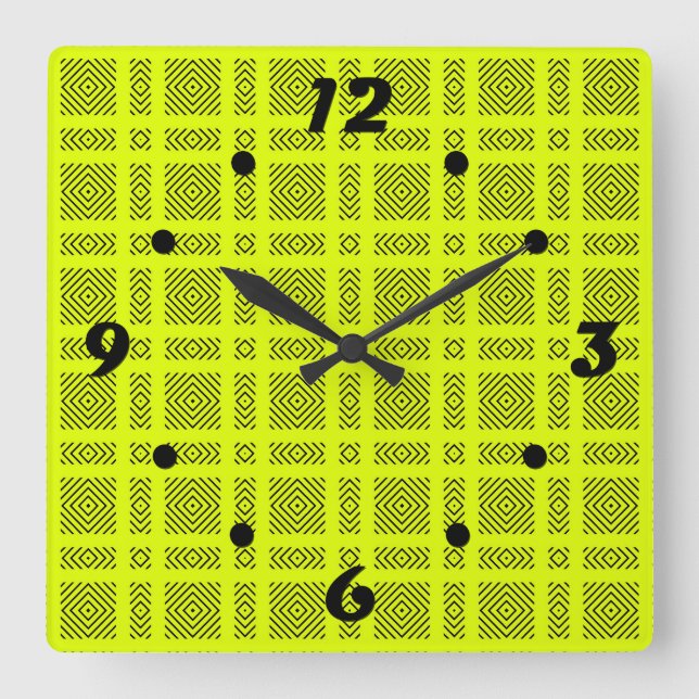 Lemon yellow geometric pattern square wall clock (Front)