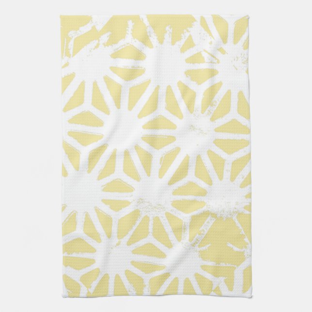 Lemon yellow geometric pattern tea towel (Vertical)