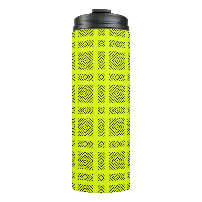 Lemon yellow geometric pattern thermal tumbler (Front)