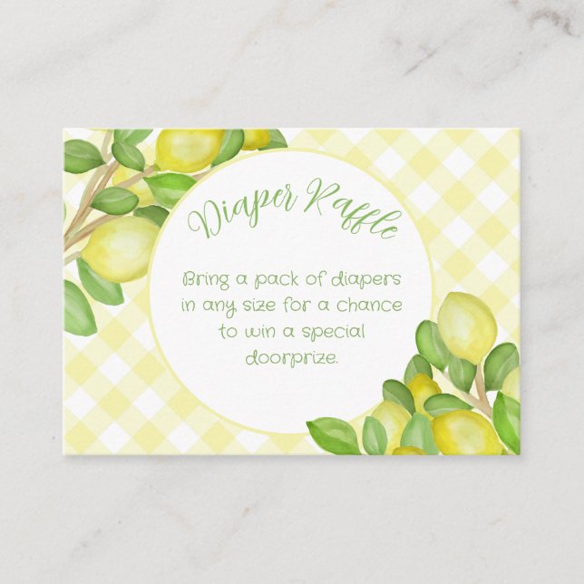 Lemon Yellow Gingham Diaper Raffle Enclosure Card (Front)