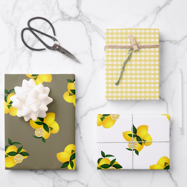 Lemon Yellow Gingham Wrapping Paper Sheet (Front)