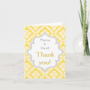 Lemon yellow grey damask wedding Thank You photo
