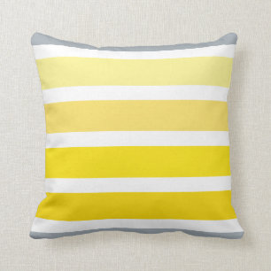 Lemon Yellow Grey White Stripes Pattern Cushion