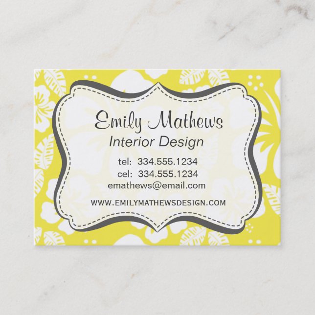 Lemon Yellow Hawaiian Tropical Hibiscus Business Card (Front)