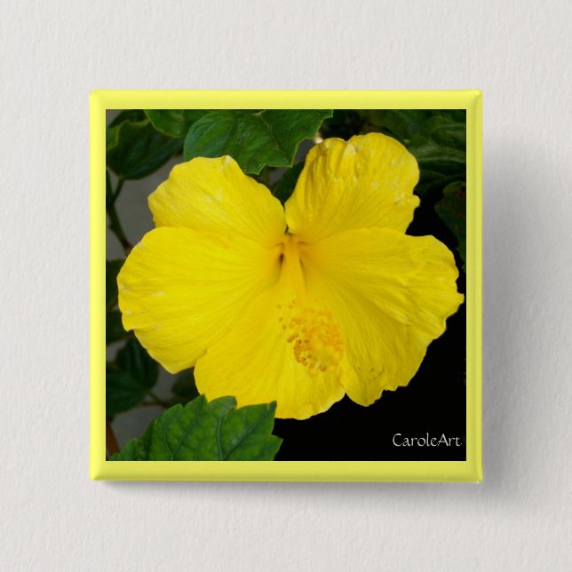 Lemon Yellow Hibiscus 15 Cm Square Badge (Front)