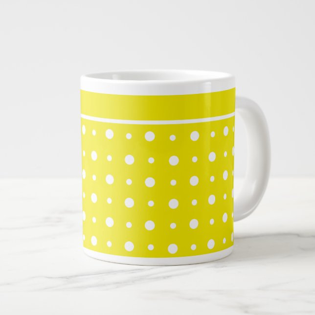 Lemon Yellow Jumbo Mug, White Polka Dots Large Coffee Mug (Front Right)