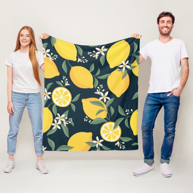 Lemon Yellow Leaf Pattern Fleece Blanket (In Situ)
