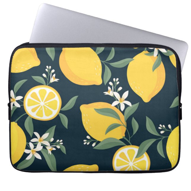 Lemon Yellow Leaf Pattern Laptop Sleeve (Front)