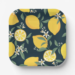 Lemon Yellow Leaf Pattern Paper Plate
