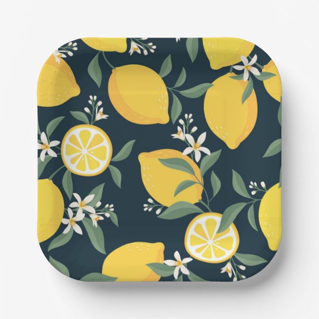 Lemon Yellow Leaf Pattern Paper Plate (Front)