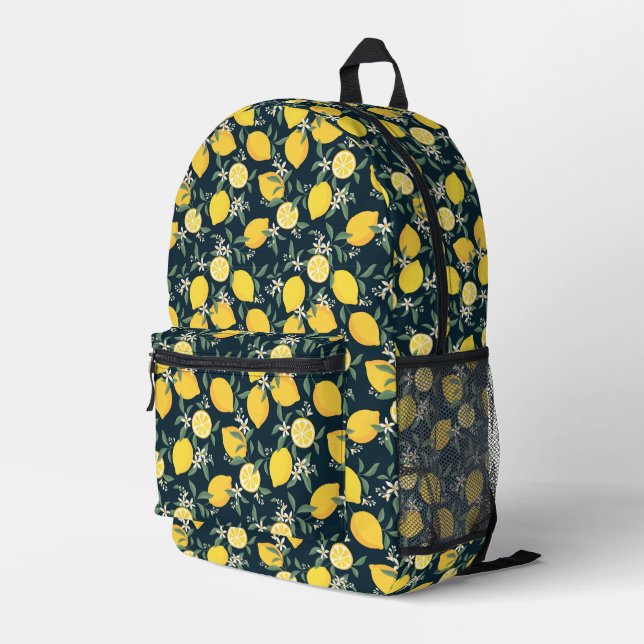 Lemon Yellow Leaf Pattern Printed Backpack (Back Corner Right)