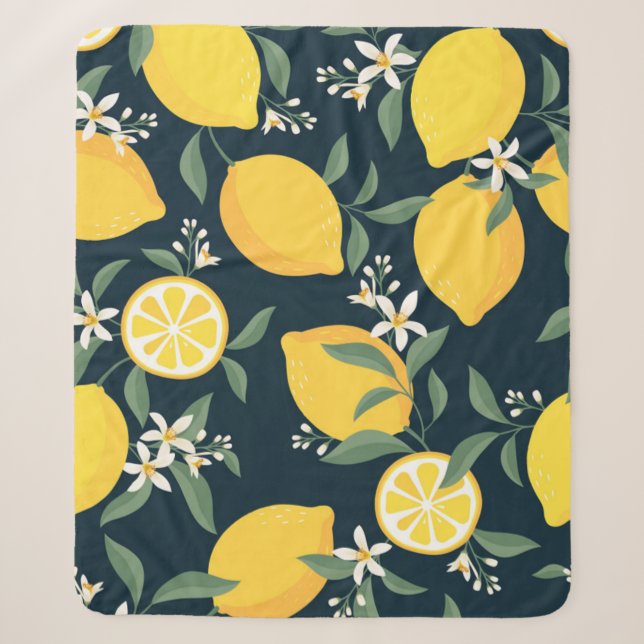 Lemon Yellow Leaf Pattern Sherpa Blanket (Front)