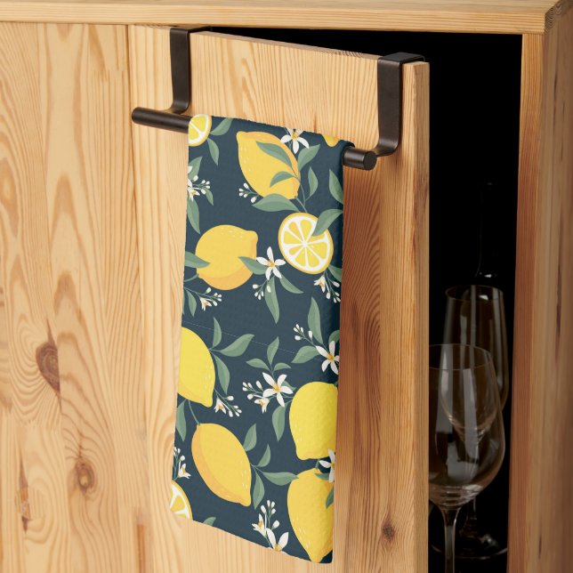 Lemon Yellow Leaf Pattern Tea Towel (Thirds Fold)