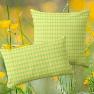 Lemon Yellow Lime Green Rustic Plaid Check Lumbar Cushion