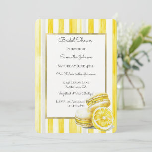 Lemon Yellow Macarons Stripes Bridal Shower Invitation