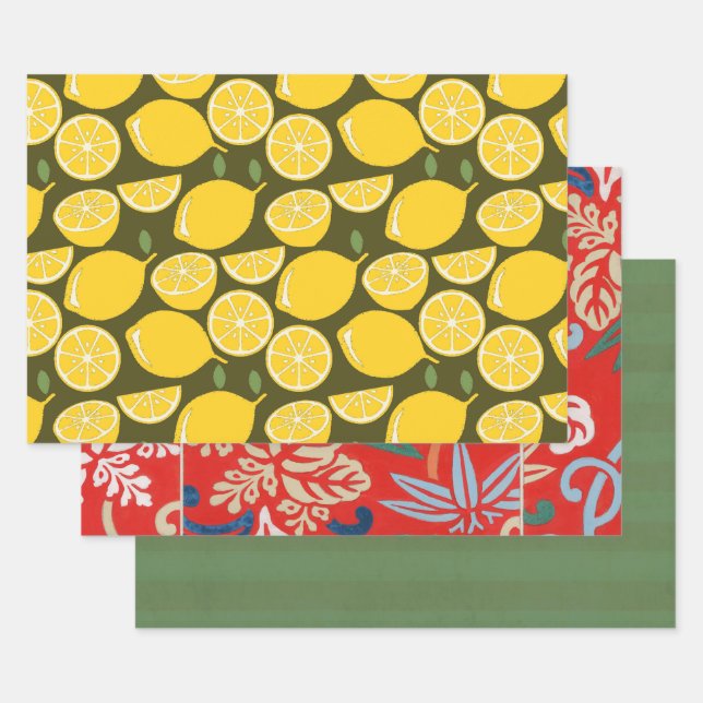 Lemon Yellow Modern Fun Cute Wrapping Paper Sheet (Set)