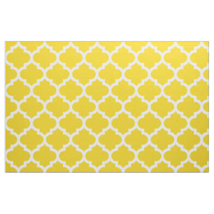 Lemon Yellow Moroccan Quatrefoil Trellis Fabric