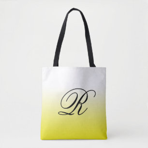 Lemon Yellow Ombre Over Any Colour with Monogram Tote Bag
