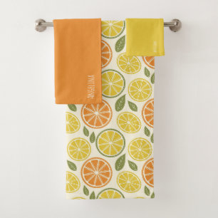 Lemon yellow orange Pattern white name Bath Towel Set
