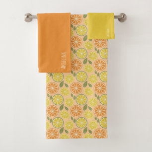 Lemon yellow orange Pattern white name Bath Towel Set