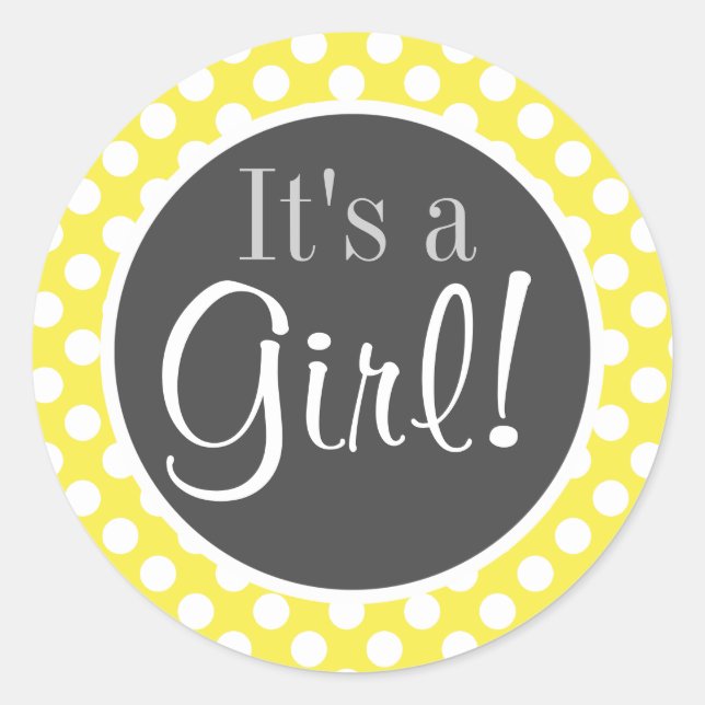 Lemon Yellow Polka Dots Classic Round Sticker (Front)