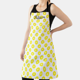 Lemon Yellow Polka Dots Custom Name Colorful Gift Apron