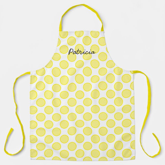 Lemon Yellow Polka Dots Custom Name Colourful Gift Apron (Front)