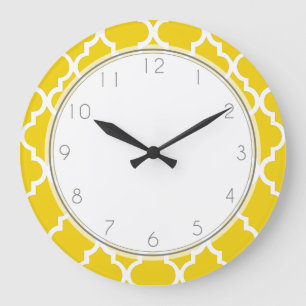 Lemon Yellow Quatrefoil Pattern Large Clock