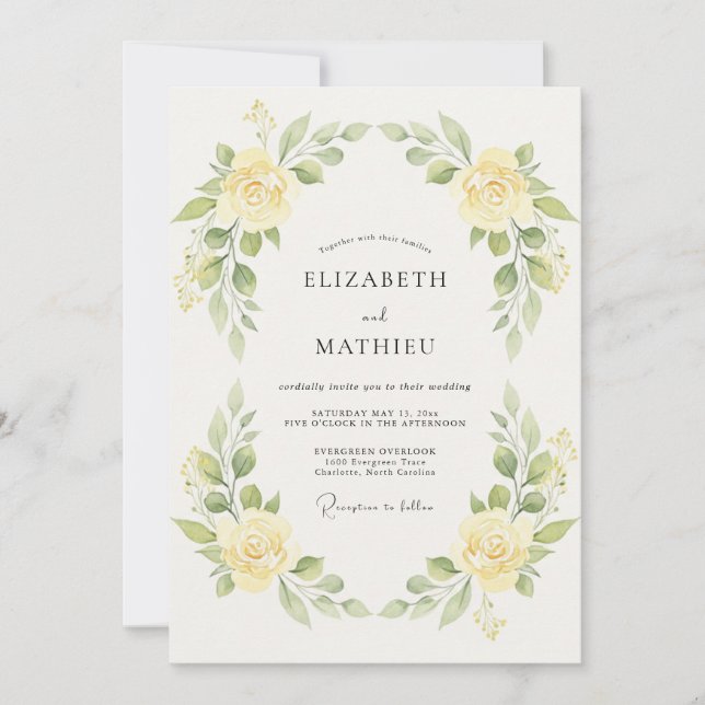 Lemon Yellow Rose Wedding Invitation (Front)