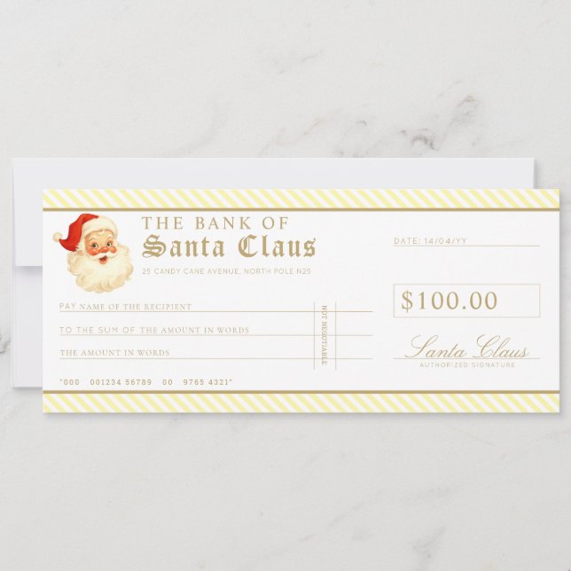 Lemon Yellow Santa Cheque Gift Voucher Card (Front)
