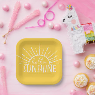 Lemon Yellow Simple Modern Hello Sunshine     Paper Plate