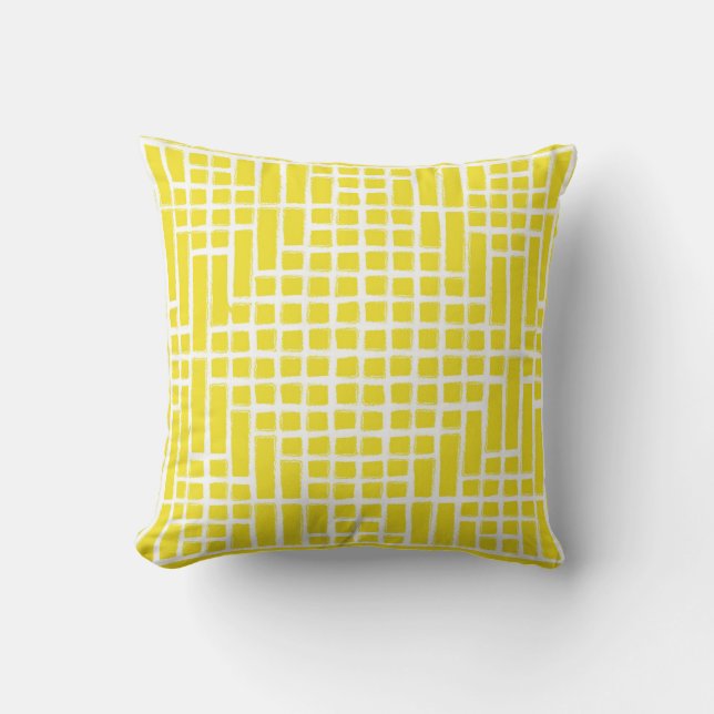 Lemon Yellow Square Pattern Cushion (Front)