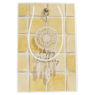 Lemon Yellow Squares Cream Dream Catcher Birthday Medium Gift Bag