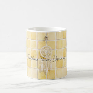 Lemon Yellow Squares Cream Dream Catcher Coffee Mug