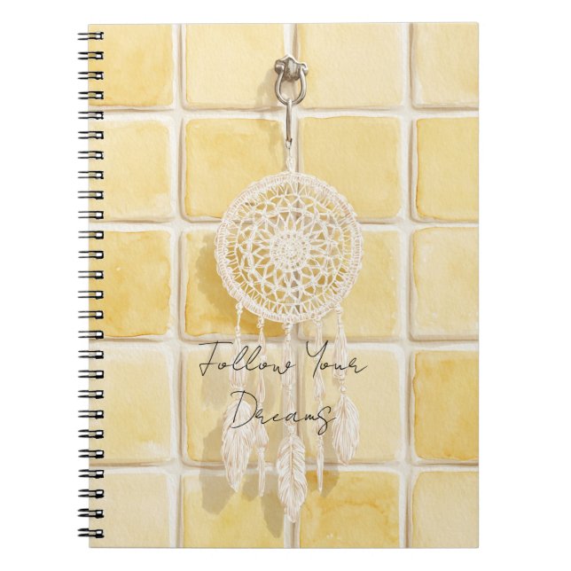 Lemon Yellow Squares Cream Dream Catcher   Notebook (Front)