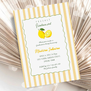 Lemon Yellow Stripe Chic Graduation Party Invitation