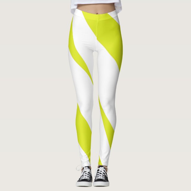 Lemon Yellow Striped Vibrant Leggings (Front)