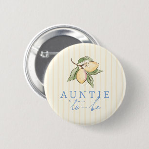 Lemon Yellow Stripes Baby Shower Auntie To Be 6 Cm Round Badge