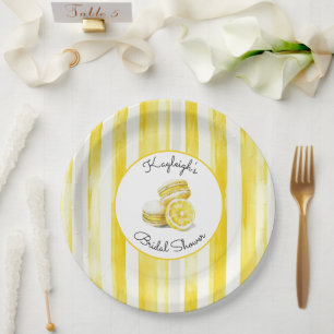 Lemon Yellow Stripes Macarons Bridal Shower  Paper Plate