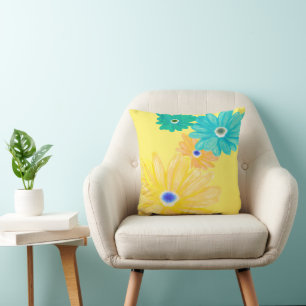 Lemon Yellow Summer Floral Cushion