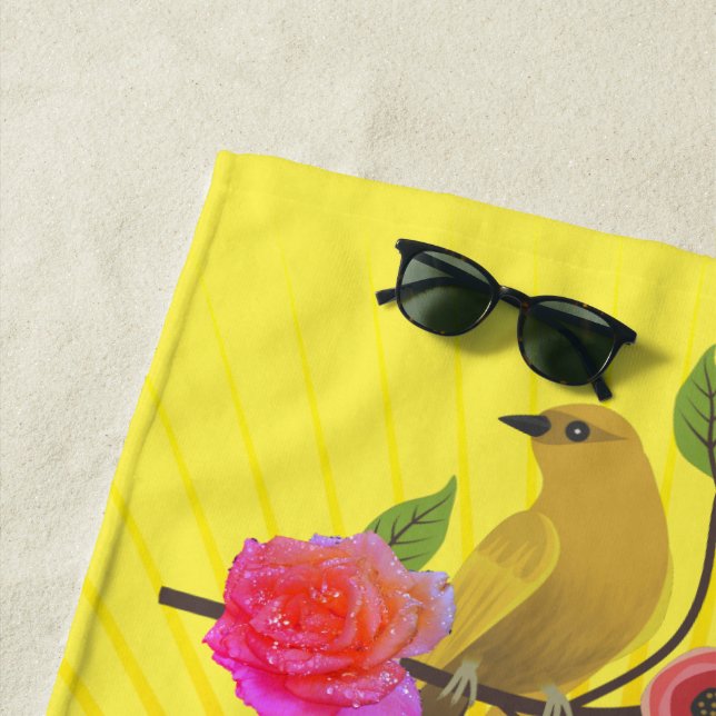 Lemon Yellow Sunshine & Dew Drops Beach Towel (In Situ)