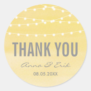 Lemon Yellow Watercolor String Lights Classic Round Sticker