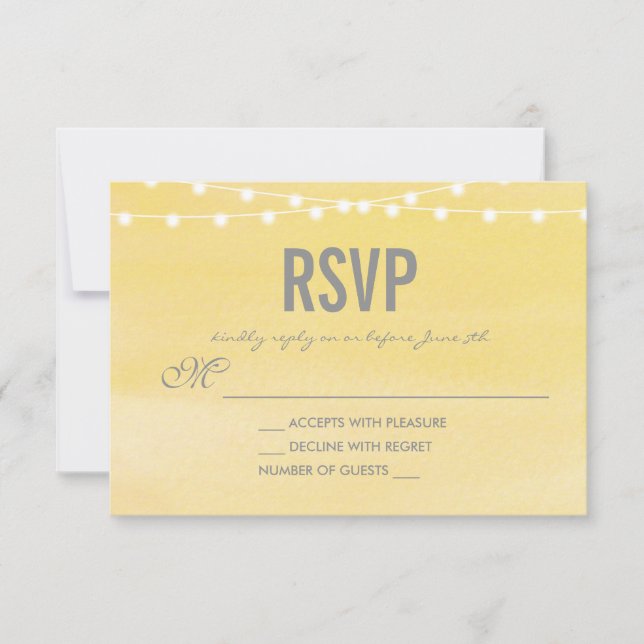 Lemon Yellow Watercolor String Lights RSVP Card (Front)