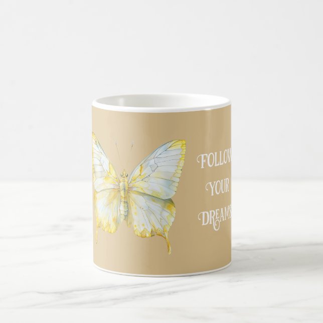 Lemon Yellow White Butterfly Dreams Coffee Mug (Center)