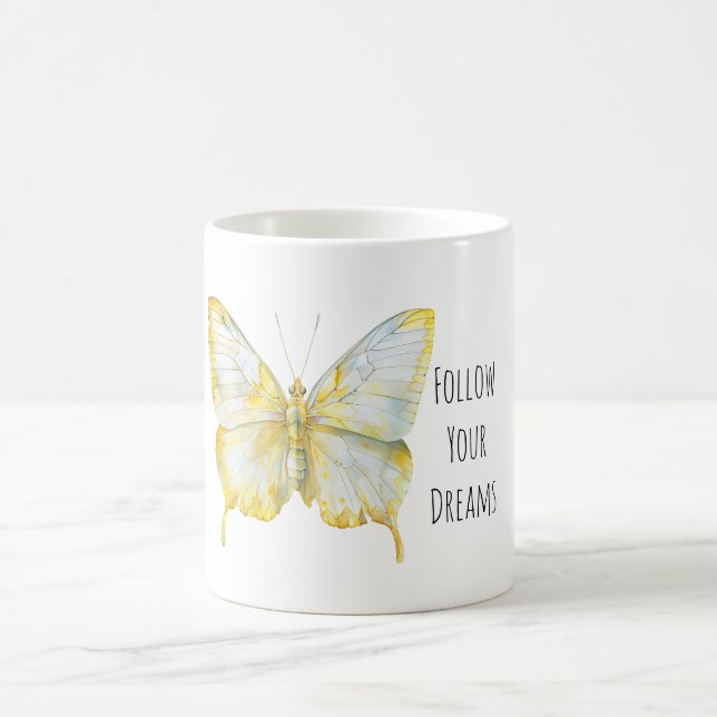 Lemon Yellow White Butterfly Dreams Coffee Mug (Center)