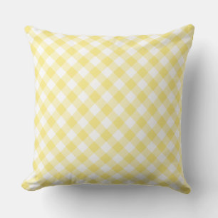 Lemon Yellow White Diagonal Check Gingham Pattern Cushion